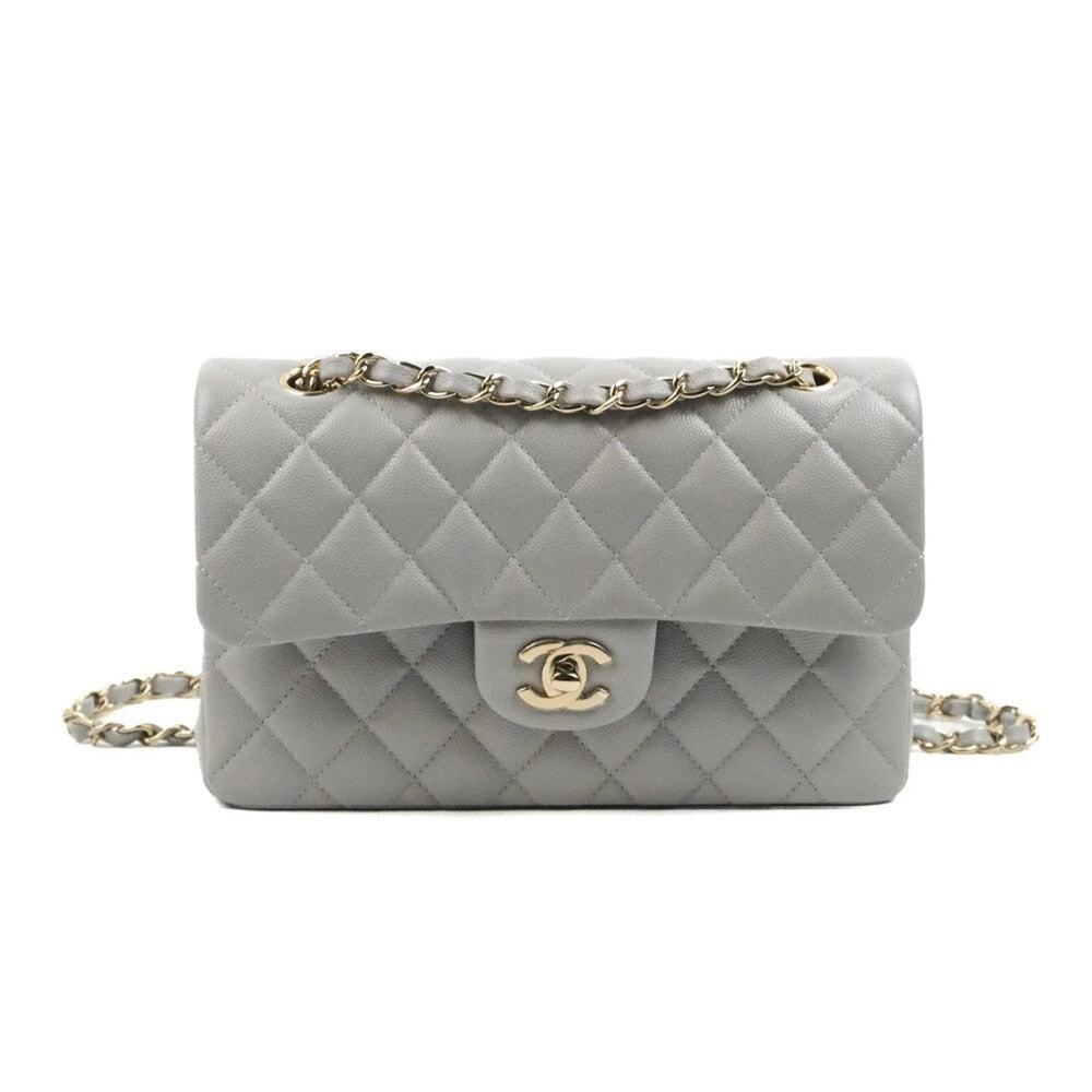Chanel Small Classic Quilted Flap Lambskin Grey Caviar Gold Hardware - S